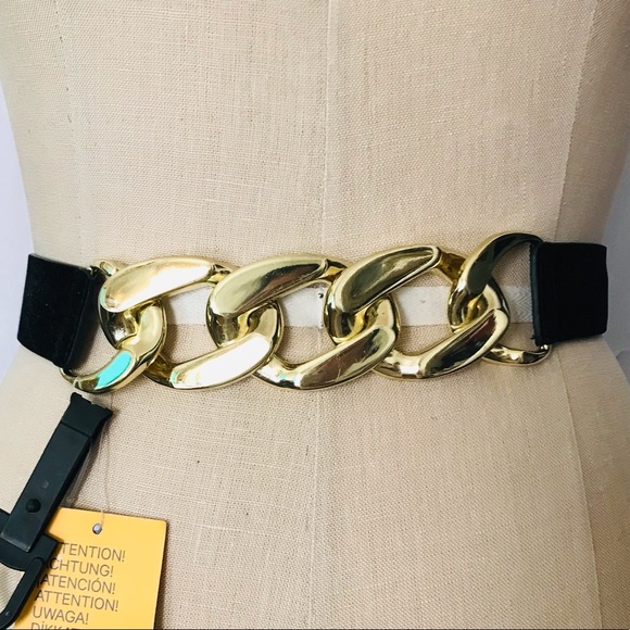 H&M Accessories - H&M GOLD CHAIN BLACK VELVET FAUX LEATHER STRETCH BELT L NWT